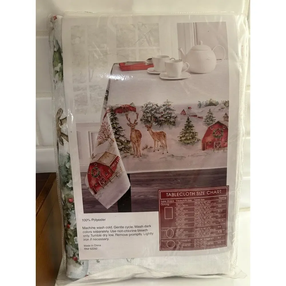 NEW Holiday Tablecloth Easy Care Spill Proof County Holiday Oblong 60